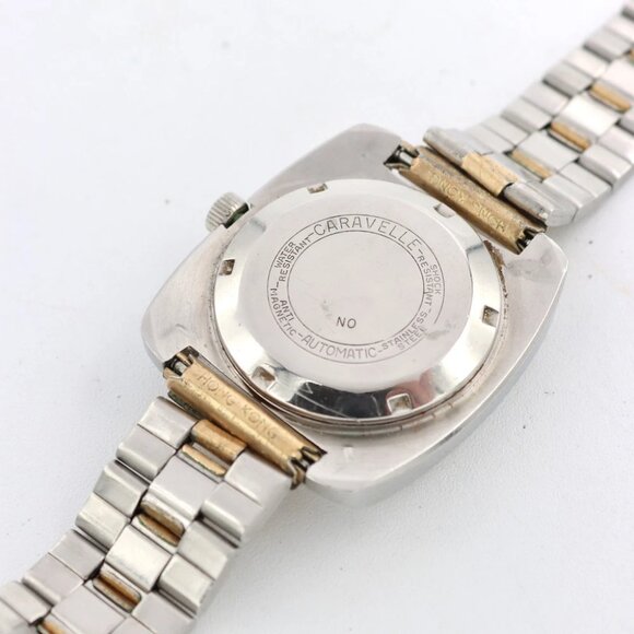 Vintage 35mm Caravelle Faded Blue Tropical Men's Automatic Wristwatch Steel - Picture 4 of 10